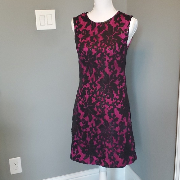 Diane Von Furstenberg DVF hot pink and black sequin shift dress - Picture 1 of 11